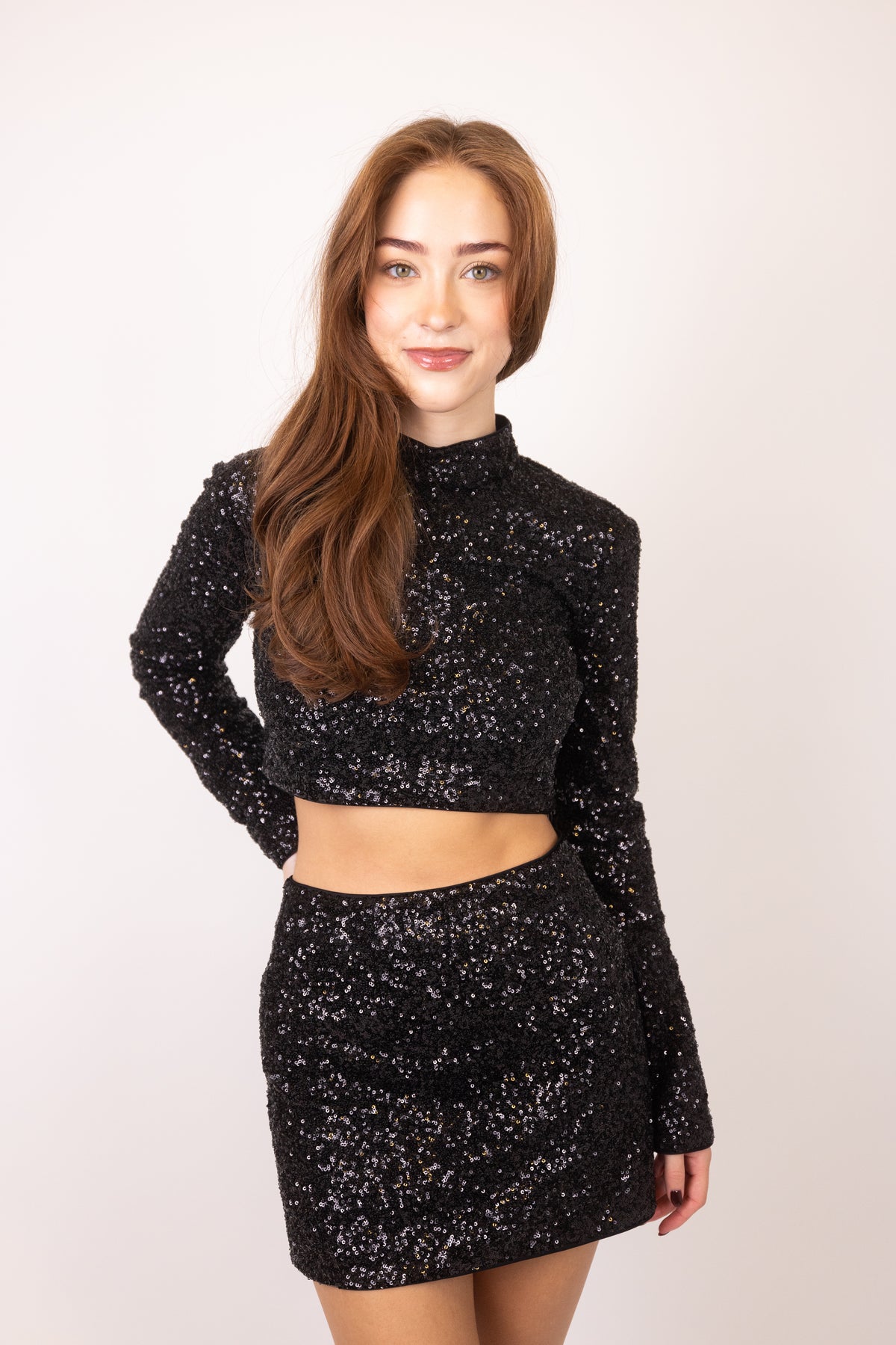 sequin black crop top