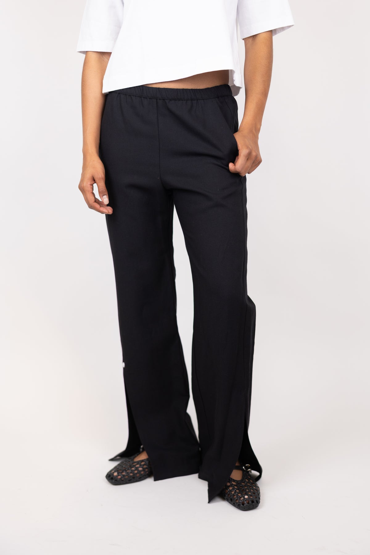 Na.e ナエ　Strech Slit Pants ブラック Enza Costa Twill Slash Pant Black | cake