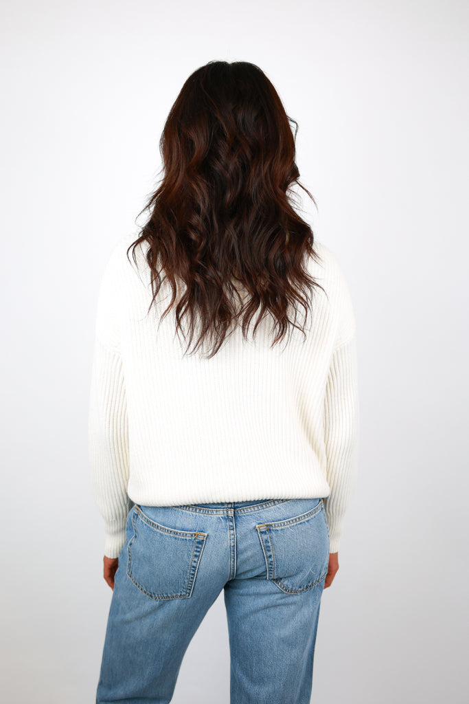 Ribbed Cotton-Cashmere Funnel Neck Sweater