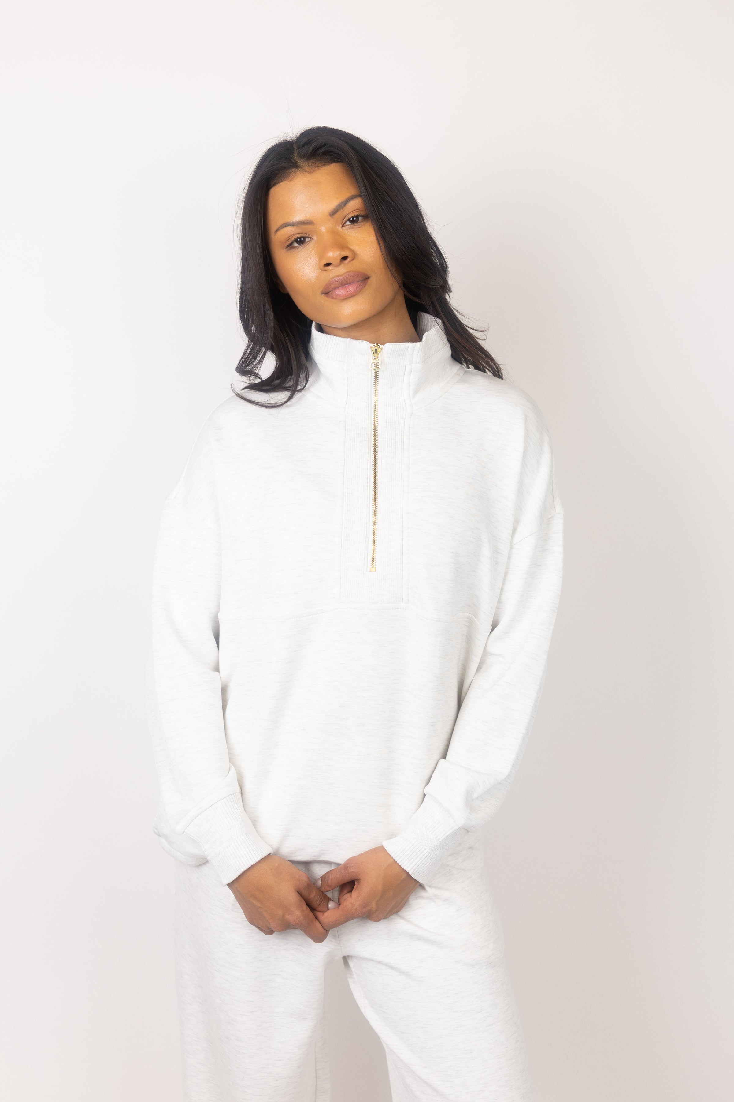 Varley Molly Half Zip Longline Sweat Ivory Marl | cake