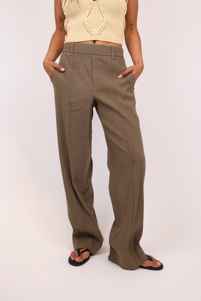 High Rise Pull On Linen Pant