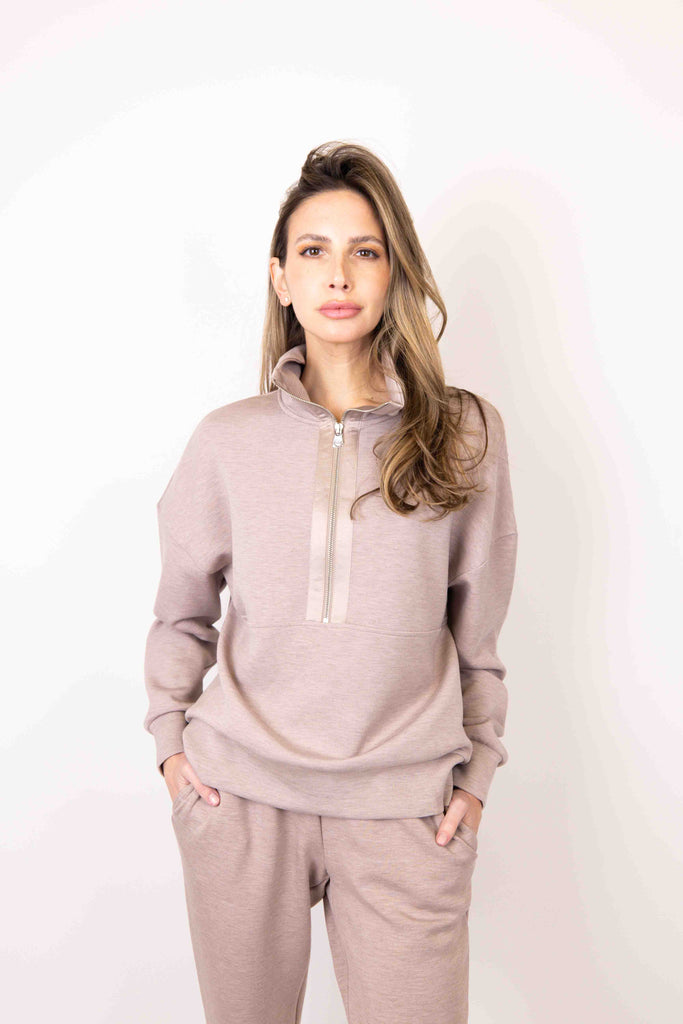 Keller Half Zip in Taupe Marl – On the Go Boutique LLC