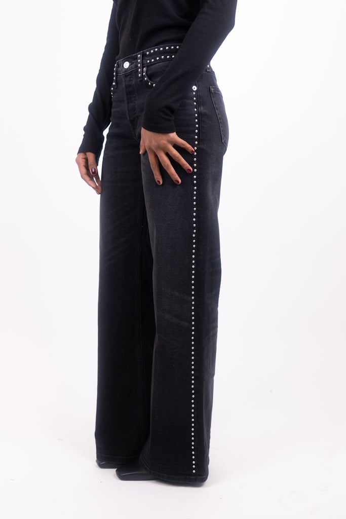 Studded Mid Rise Wide Leg