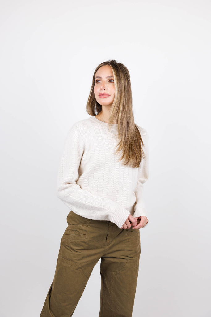 Durham Herringbone Cashmere Crew