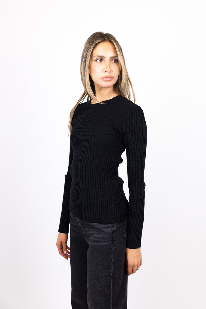 Cashmere Cotton Pointelle Long Sleeve Crew