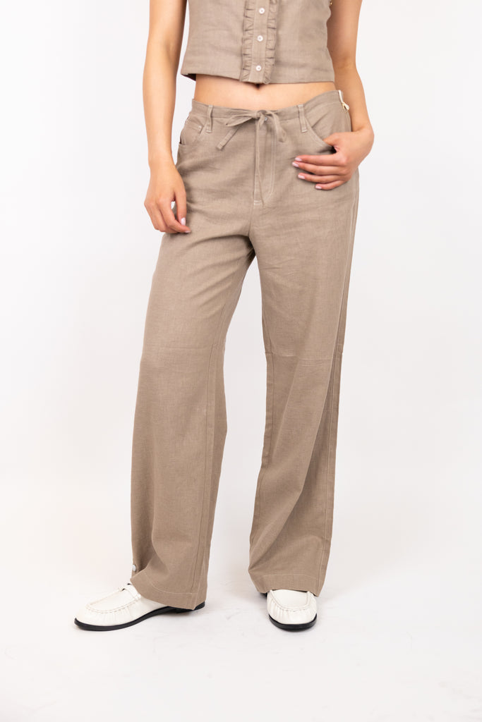 ナゴンスタンス Cotton/Linenカツラギ Modest デニム 38 Le Jean Simone Linen Drawstring Pant High Rise Driftwood | cake