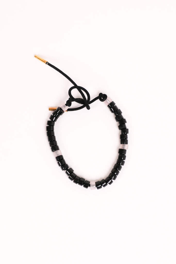 Onyx and Rose Quartz Leather Bracelet
