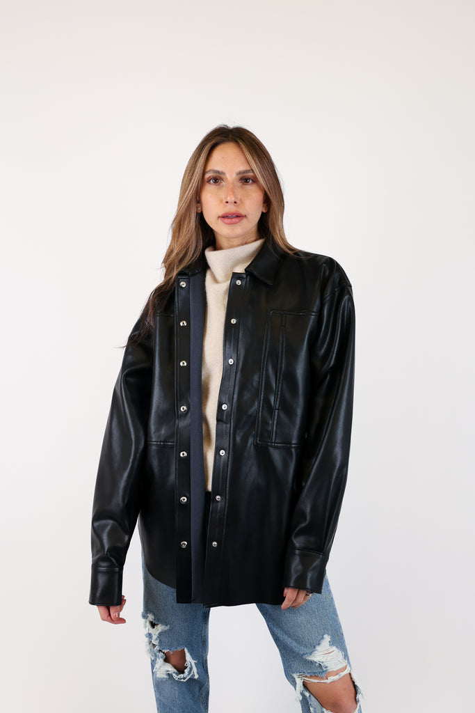 Utility Vegan Leather Relaxed Shirt