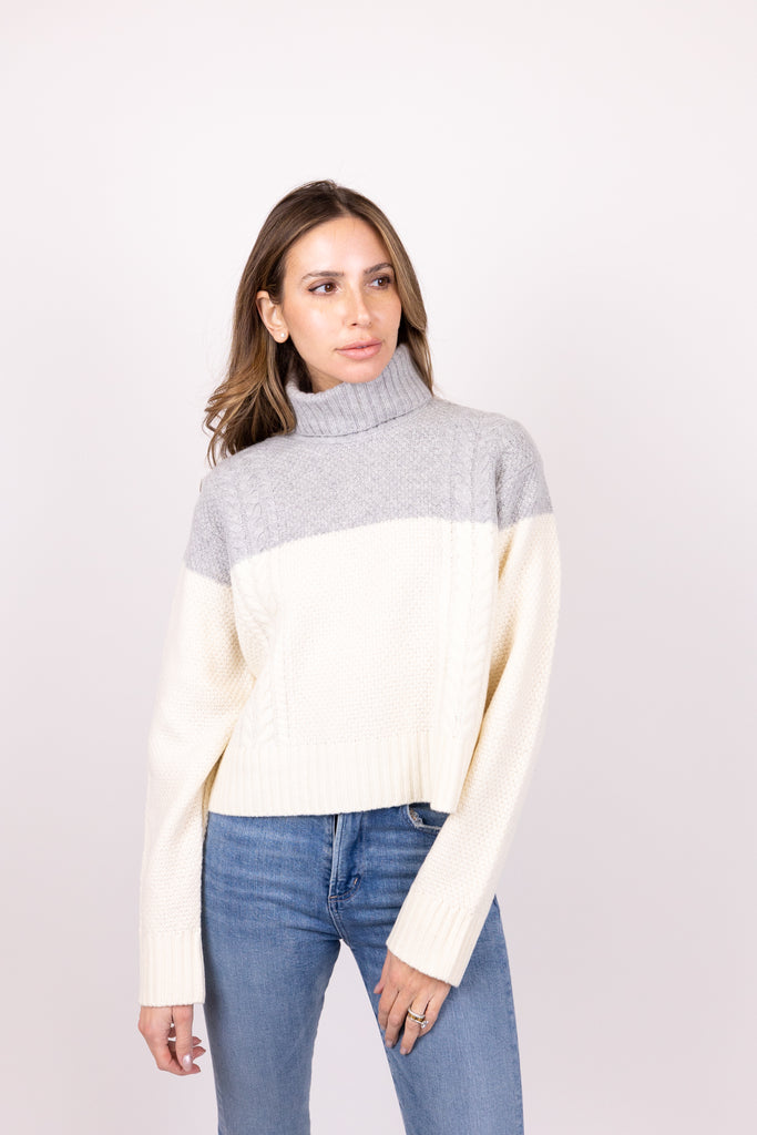 Merino Wool Cable Knit Turtleneck Sweater
