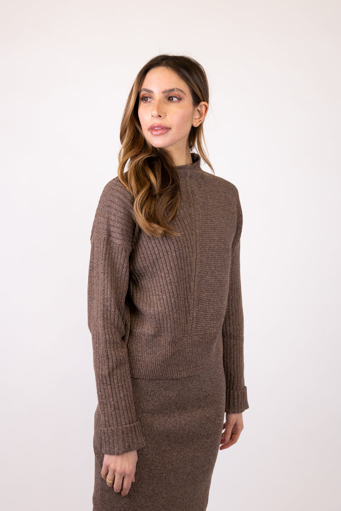 Mock Neck Sweater with Rib Detail