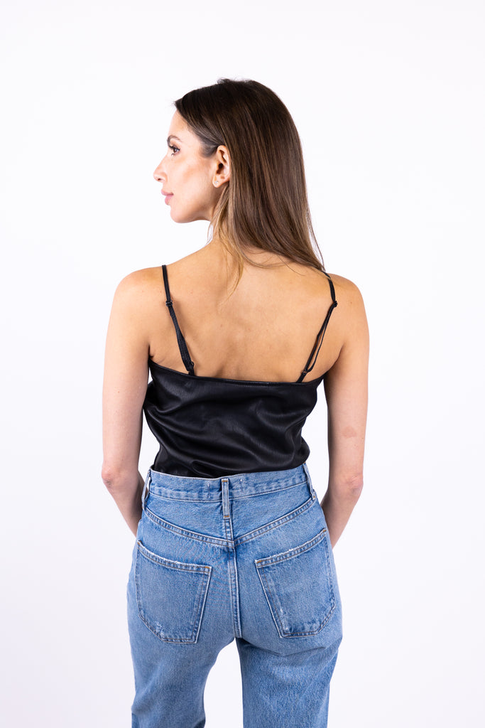 Scooped Neck Leather Cami
