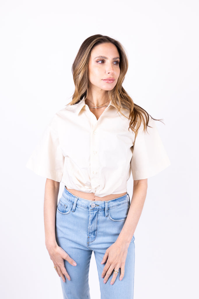 Cropped Twist Front Shirt