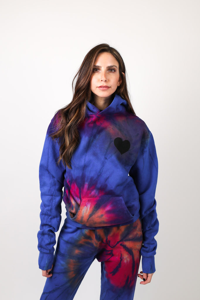 Sunset Marble Tie Dye Heart Hoodie